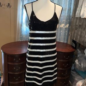 NWT Francheska black and white sequined striped racerback dress size S!